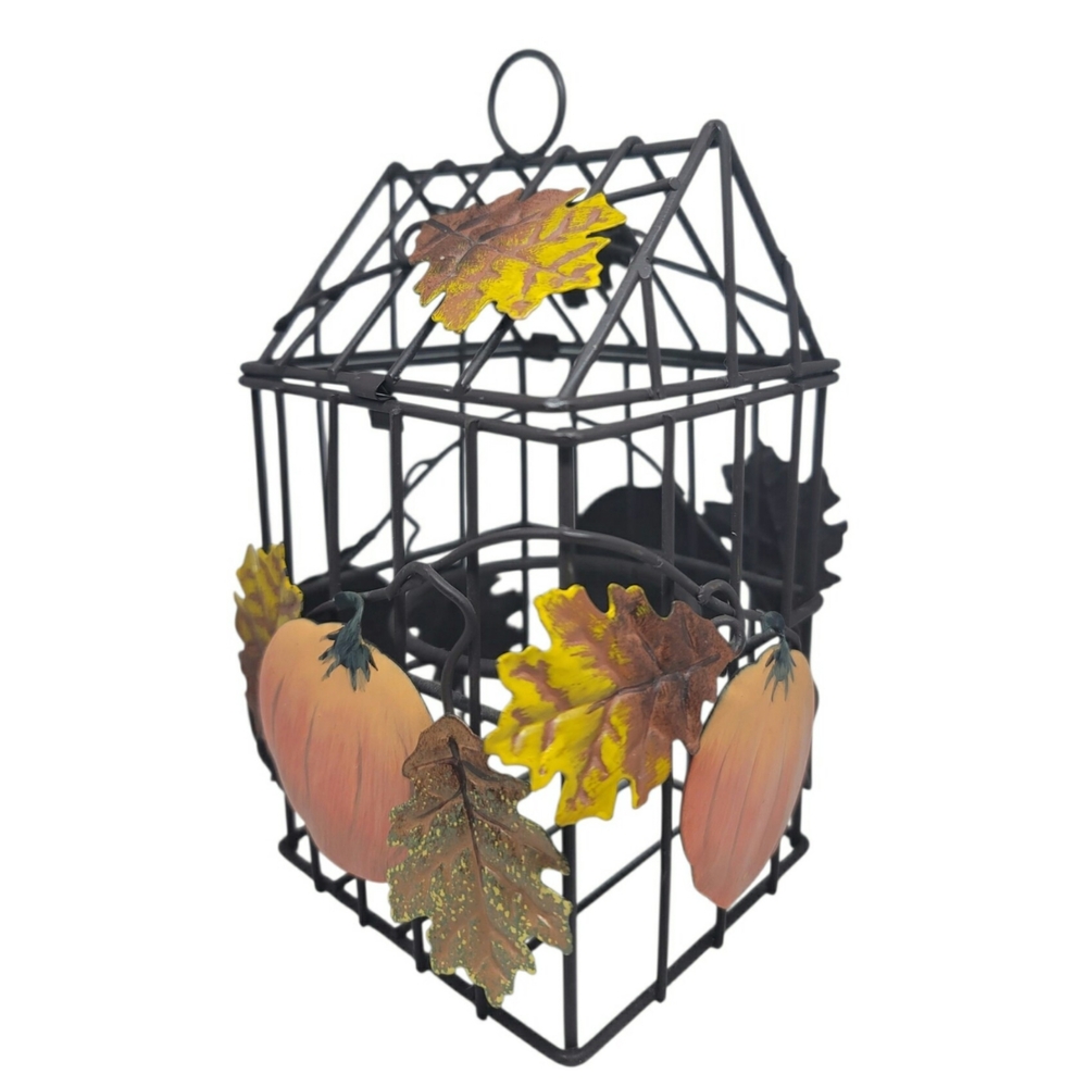 Metal Leaf and Pumpkin Candle Holder
